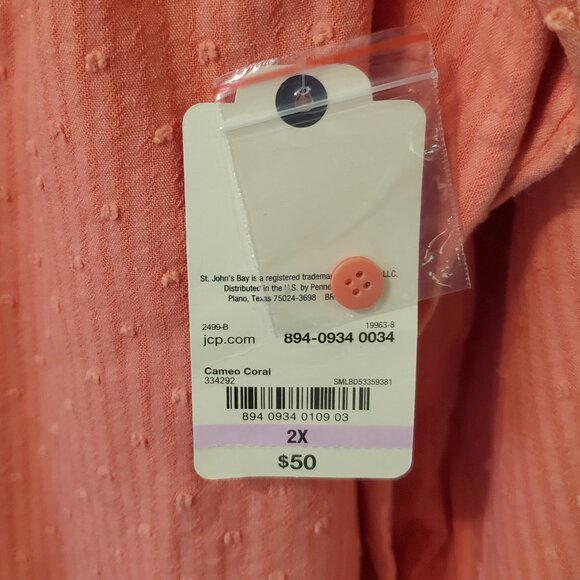 BNWT St. John's Bay Plus Women's Long Sleeve Regular Fit Button-Down Shirt-2X - Picture 5 of 8